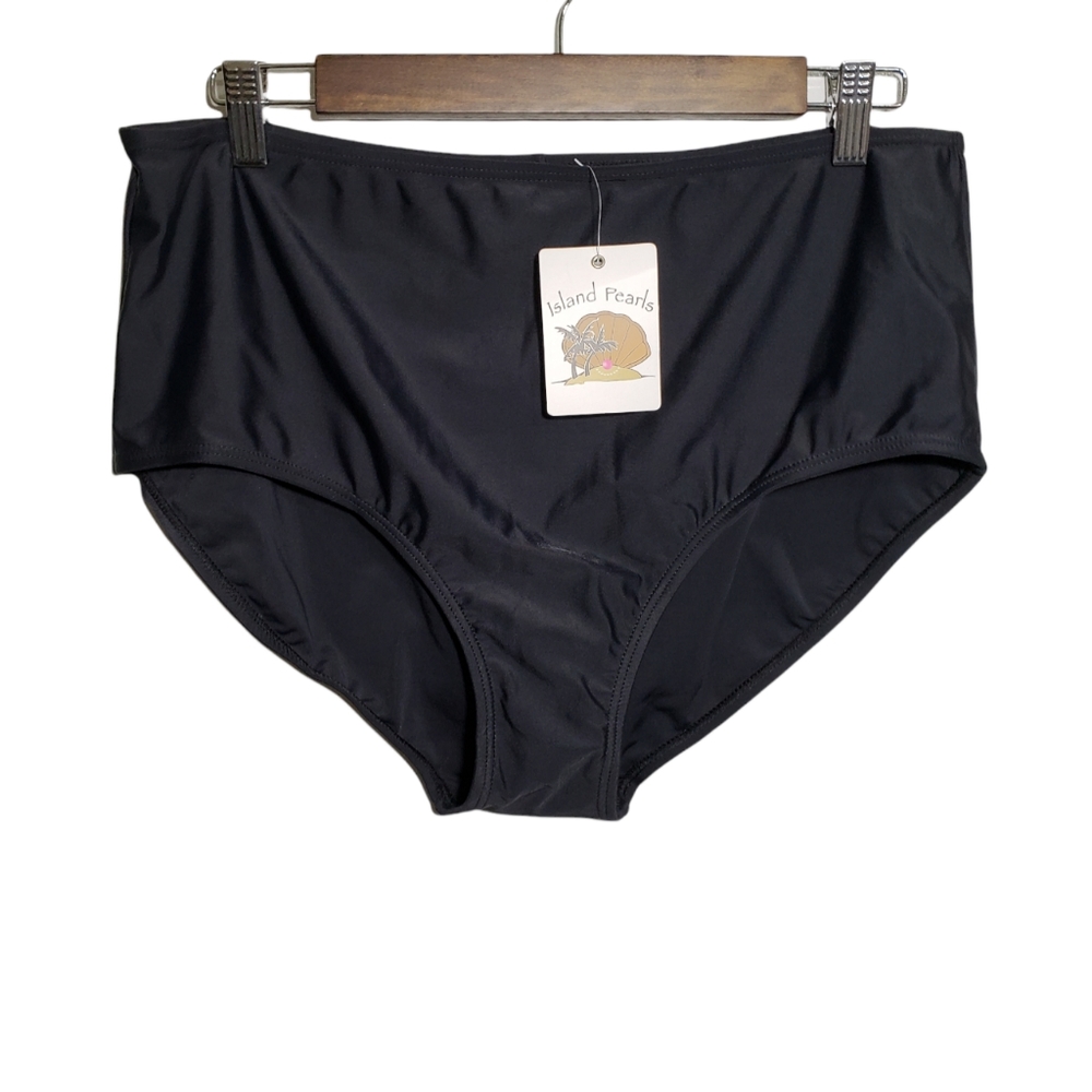 Island Pearls High Waist Black Swim Bottoms Women's 18 NWT